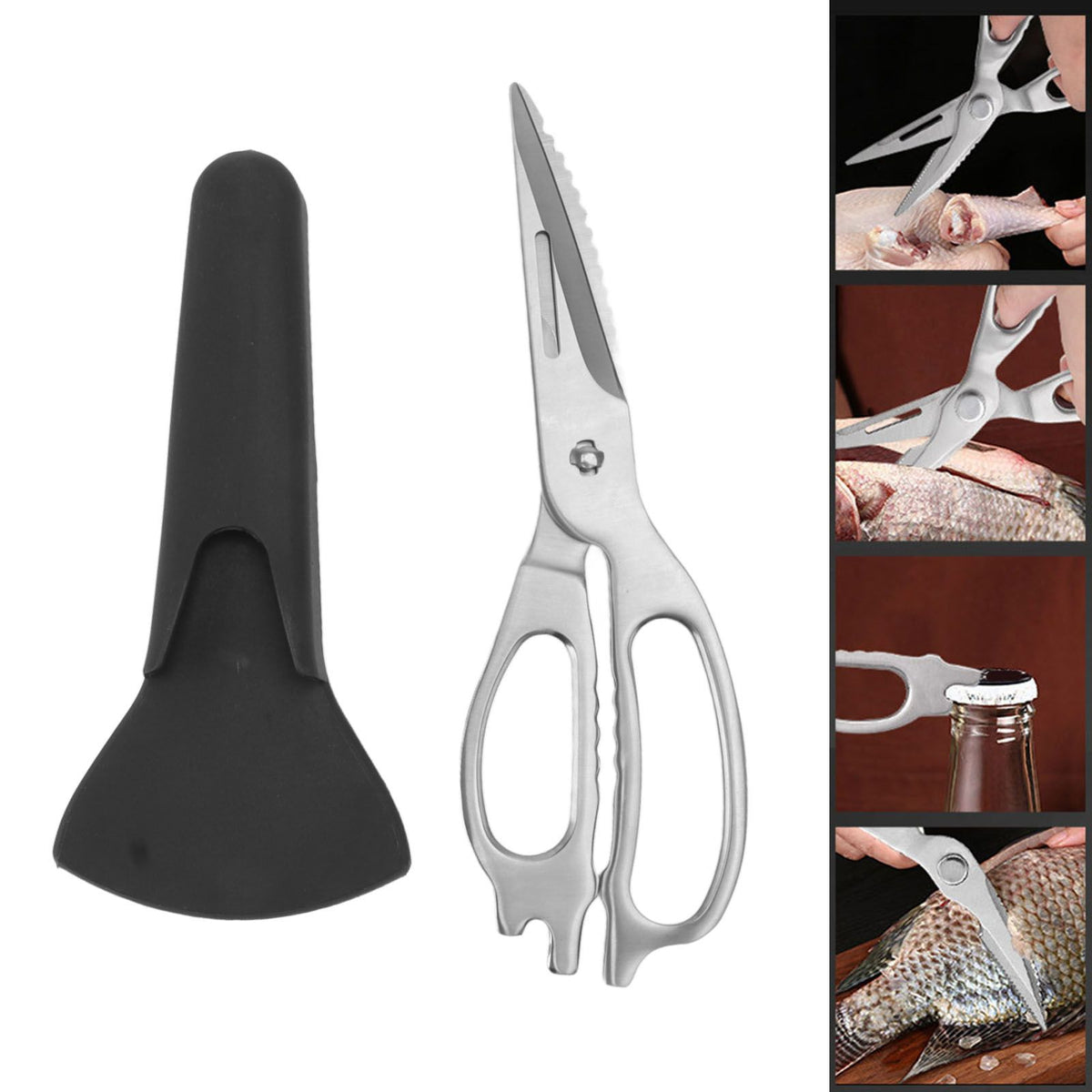 Stainless Steel Kitchen Scissors with Magnetic Scissors Sleeves Detachable Sharpness Heavy Duty Scissors for Barbecue