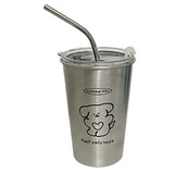 Stainless Steel Cold Tumbler 500ml with Metal Straws Lid Iced Coffee Travel Mug for Coffee Water Tea Loving Dog