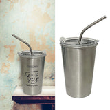 Stainless Steel Cold Tumbler 500ml with Metal Straws Lid Iced Coffee Travel Mug for Coffee Water Tea Loving Dog - 45-Degree Angle