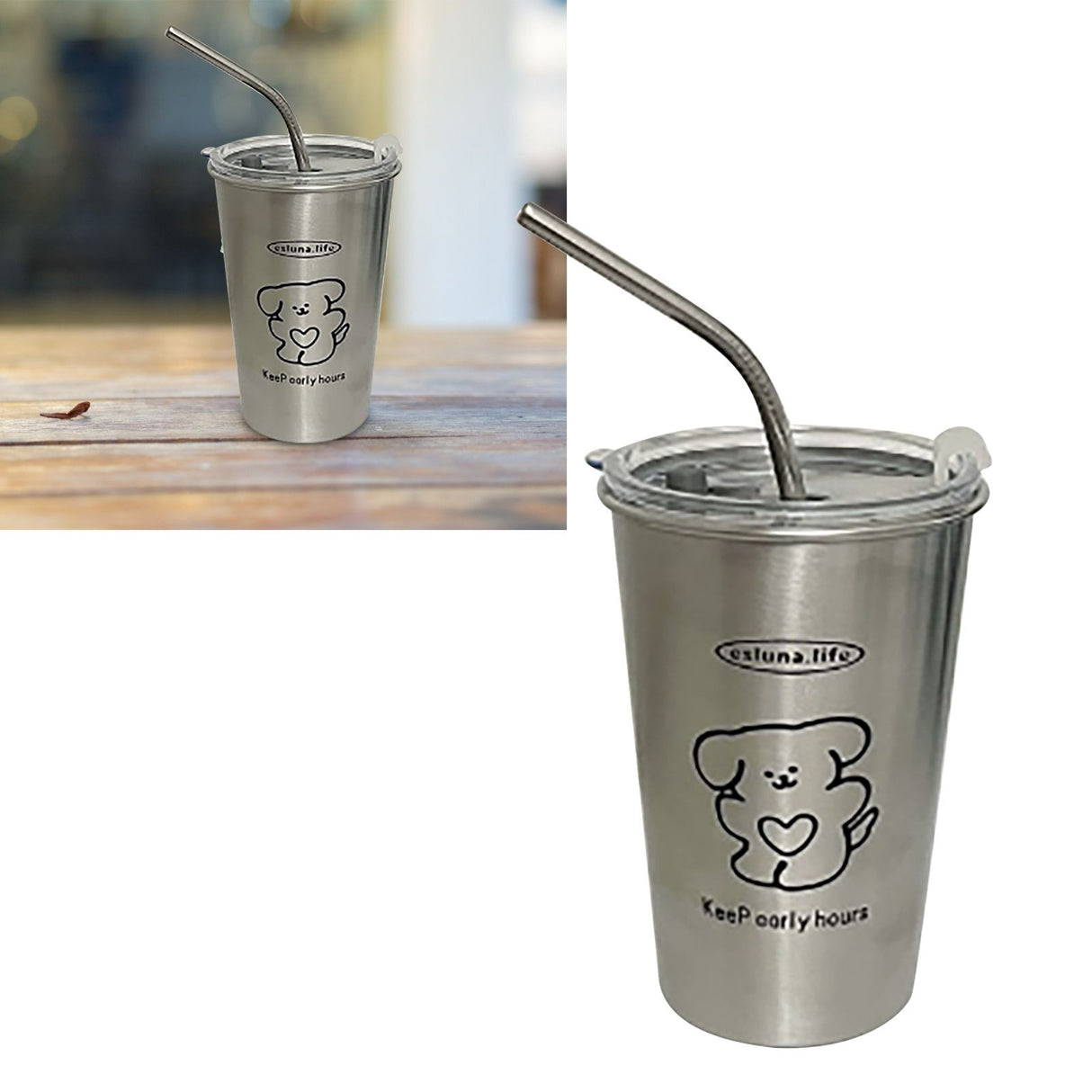 Stainless Steel Cold Tumbler 500ml with Metal Straws Lid Iced Coffee Travel Mug for Coffee Water Tea Loving Dog