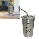 Stainless Steel Cold Tumbler 500ml with Metal Straws Lid Iced Coffee Travel Mug for Coffee Water Tea Loving Dog