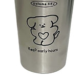 Stainless Steel Cold Tumbler 500ml with Metal Straws Lid Iced Coffee Travel Mug for Coffee Water Tea Loving Dog - Close-Up Angle
