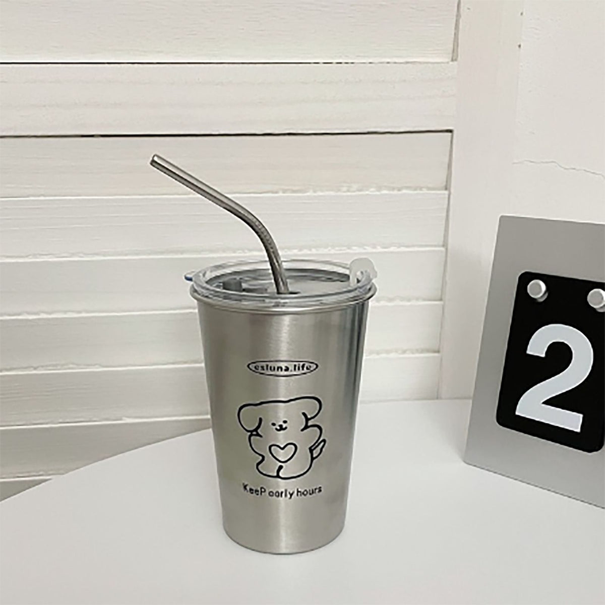 Stainless Steel Cold Tumbler 500ml with Metal Straws Lid Iced Coffee Travel Mug for Coffee Water Tea Loving Dog