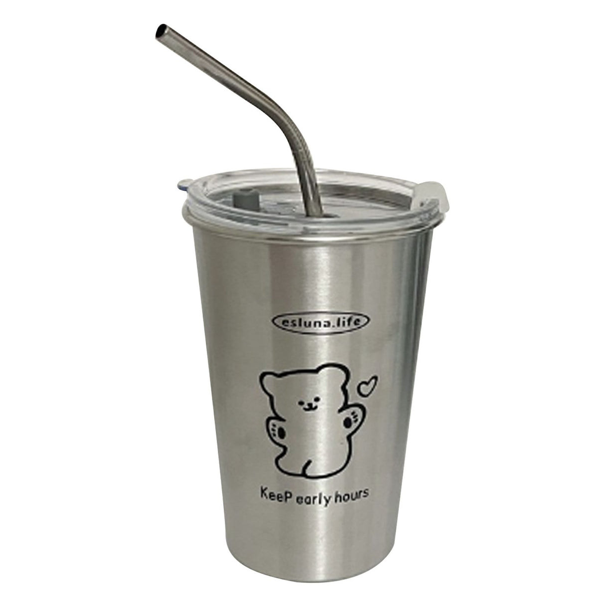 Stainless Steel Cold Tumbler 500ml with Metal Straws Lid Iced Coffee Travel Mug for Coffee Water Tea Happy Bear