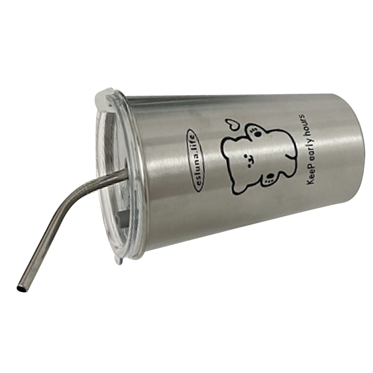 Stainless Steel Cold Tumbler 500ml with Metal Straws Lid Iced Coffee Travel Mug for Coffee Water Tea Happy Bear