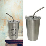 Stainless Steel Cold Tumbler 500ml with Metal Straws Lid Iced Coffee Travel Mug for Coffee Water Tea Happy Bear