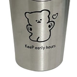 Stainless Steel Cold Tumbler 500ml with Metal Straws Lid Iced Coffee Travel Mug for Coffee Water Tea Happy Bear