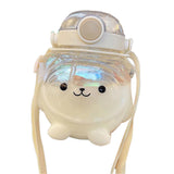 Large Water Bottle 1000ml Cartoon Bear Shape Portable Drinking Bottle with Straw Strap for Summer White
