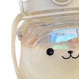 Large Water Bottle 1000ml Cartoon Bear Shape Portable Drinking Bottle with Straw Strap for Summer White