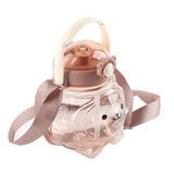 Large Water Bottle 1000ml Cartoon Bear Shape Portable Drinking Bottle with Straw Strap for Summer Coffee