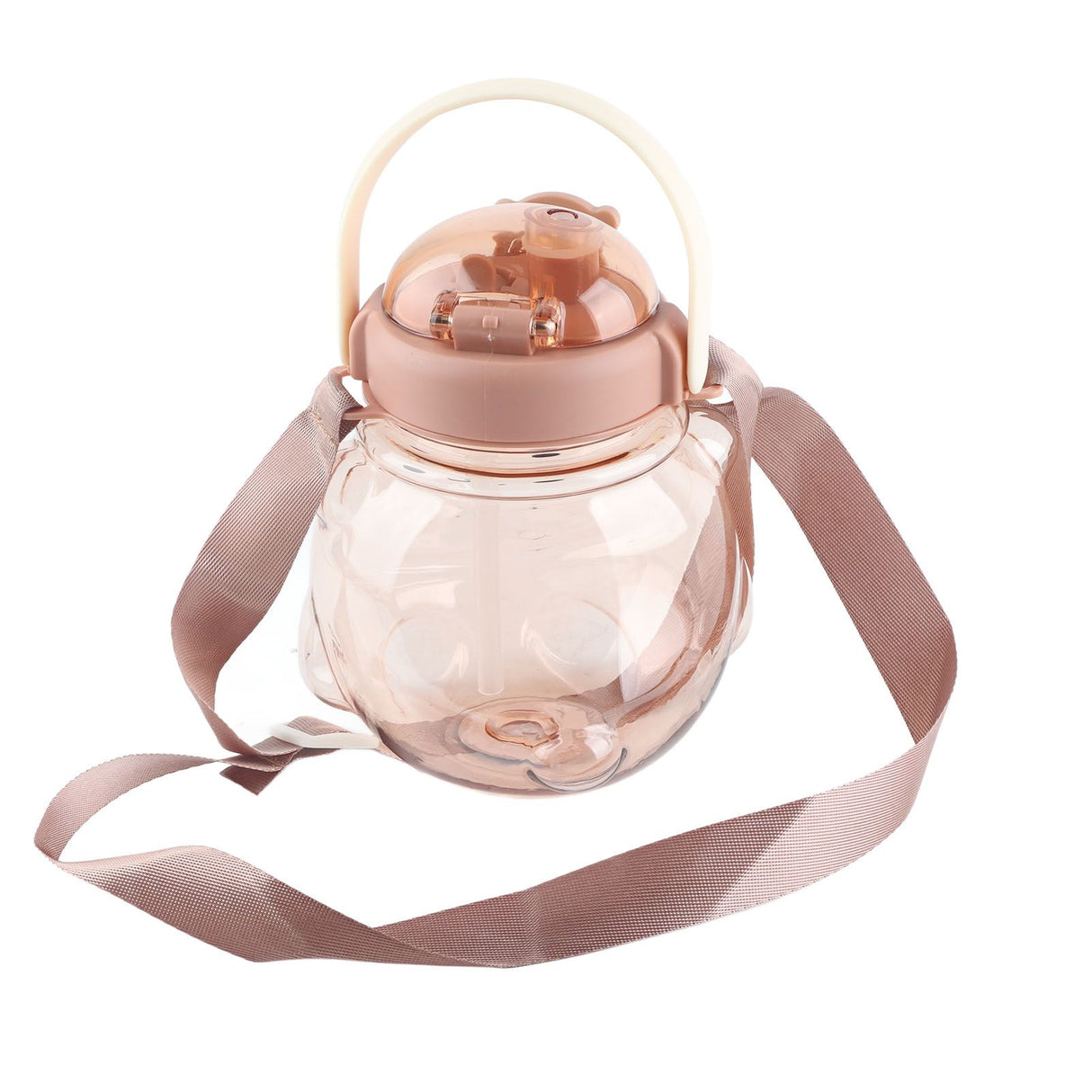 Large Water Bottle 1000ml Cartoon Bear Shape Portable Drinking Bottle with Straw Strap for Summer Coffee