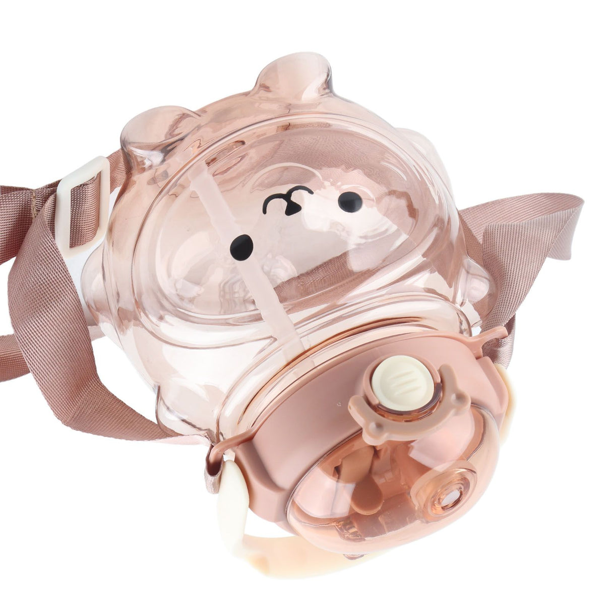 Large Water Bottle 1000ml Cartoon Bear Shape Portable Drinking Bottle with Straw Strap for Summer Coffee