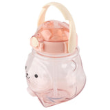 Large Water Bottle 1000ml Cartoon Bear Shape Portable Drinking Bottle with Straw Strap for Summer Pink - Front View
