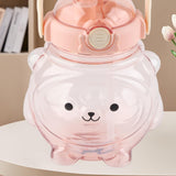 Large Water Bottle 1000ml Cartoon Bear Shape Portable Drinking Bottle with Straw Strap for Summer Pink