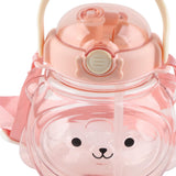 Large Water Bottle 1000ml Cartoon Bear Shape Portable Drinking Bottle with Straw Strap for Summer Pink - Close-Up Angle