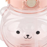 Large Water Bottle 1000ml Cartoon Bear Shape Portable Drinking Bottle with Straw Strap for Summer Pink - Low Angle