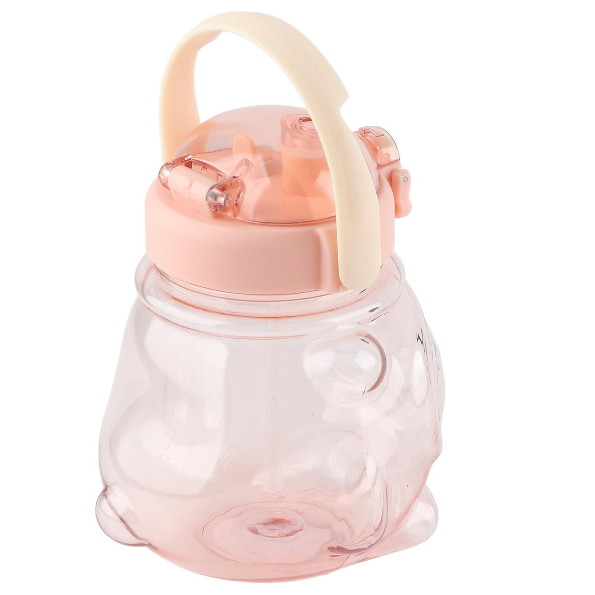 Large Water Bottle 1000ml Cartoon Bear Shape Portable Drinking Bottle with Straw Strap for Summer Pink