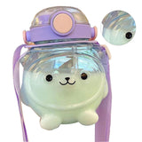 Large Water Bottle 1000ml Cartoon Bear Shape Portable Drinking Bottle with Straw Strap for Summer Purple - Extra Image