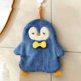 Animal Hand Towel Soft Cute Wall Mounted Dish Cloth Hand Dry Towel for Kitchen Bathroom Penguin