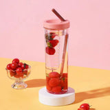 700ml Straw Cup Transparent Plastic Water Bottle with Straw Portable Juice Cup Drinking Bottle Pink - 45-Degree Angle