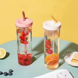 700ml Straw Cup Transparent Plastic Water Bottle with Straw Portable Juice Cup Drinking Bottle Pink - Low Angle