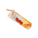 700ml Straw Cup Transparent Plastic Water Bottle with Straw Portable Juice Cup Drinking Bottle Pale Yellow - Side View