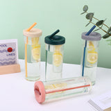 700ml Straw Cup Transparent Plastic Water Bottle with Straw Portable Juice Cup Drinking Bottle Pale Yellow