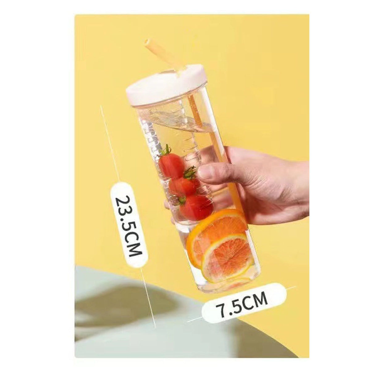 700ml Straw Cup Transparent Plastic Water Bottle with Straw Portable Juice Cup Drinking Bottle Pale Yellow