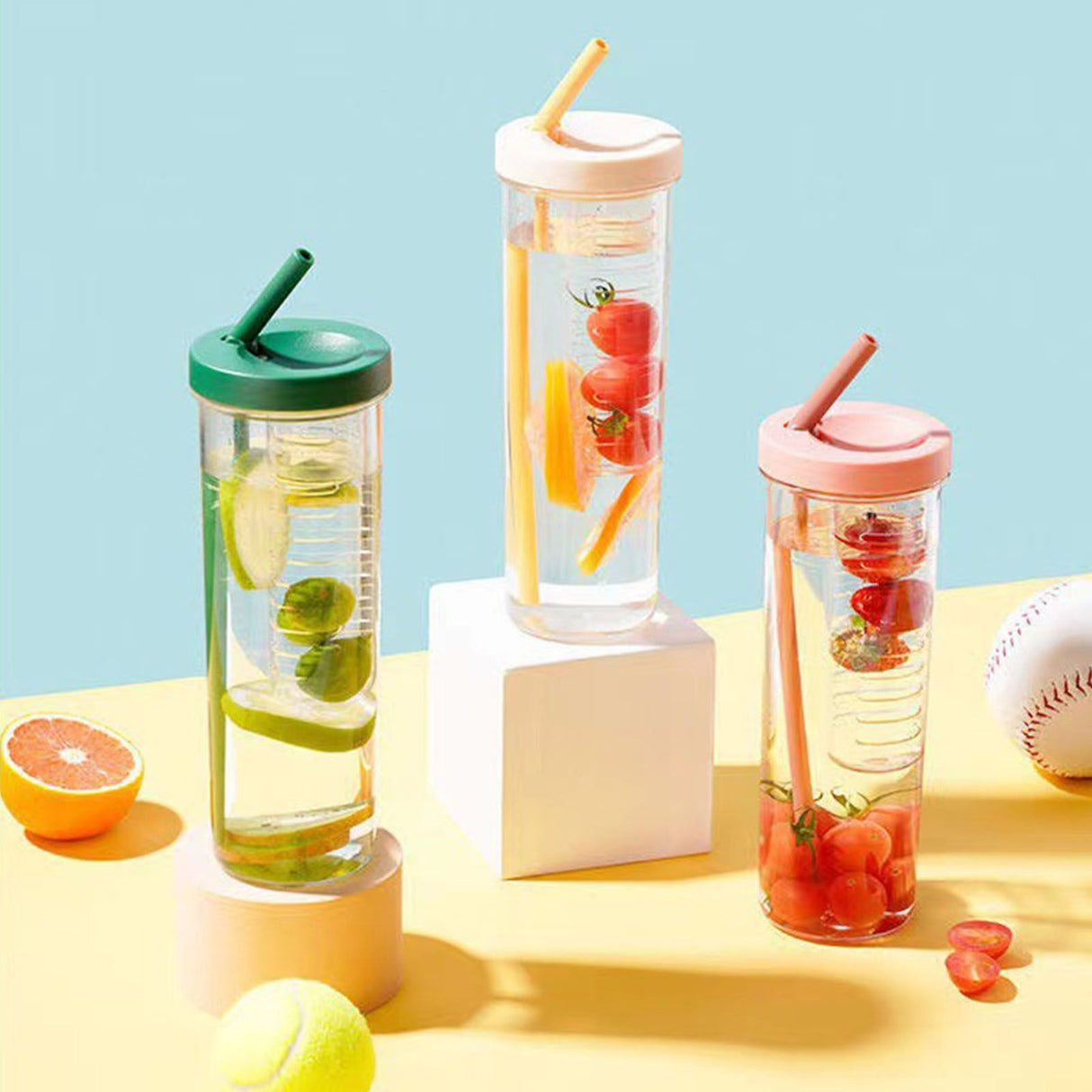 700ml Straw Cup Transparent Plastic Water Bottle with Straw Portable Juice Cup Drinking Bottle Grass Green