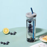 700ml Straw Cup Transparent Plastic Water Bottle with Straw Portable Juice Cup Drinking Bottle Gray - Close-Up Angle