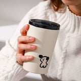 Insulated Cup Vacuum with Lid Frosted Stainless Steel Small Accompanying Thermal for Coffee Water Cute Puppy Pattern 360ml - 45-Degree Angle