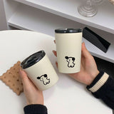 Insulated Cup Vacuum with Lid Frosted Stainless Steel Small Accompanying Thermal for Coffee Water Cute Puppy Pattern 360ml - Extra Image