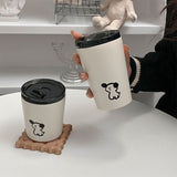 Insulated Cup Vacuum with Lid Frosted Stainless Steel Small Accompanying Thermal for Coffee Water Cute Puppy Pattern 360ml - Extra Image