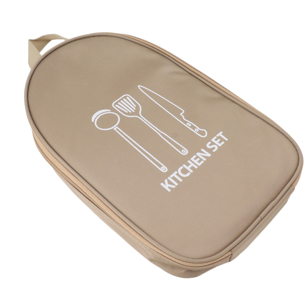 Camping Travel Cooking Utensils Bag Travel Cookware Pouch Bag with Handle for BBQ Camp Cookware Kitchen Kit Khaki