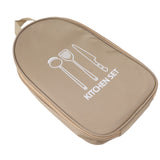 Camping Travel Cooking Utensils Bag Travel Cookware Pouch Bag with Handle for BBQ Camp Cookware Kitchen Kit Khaki - Side View