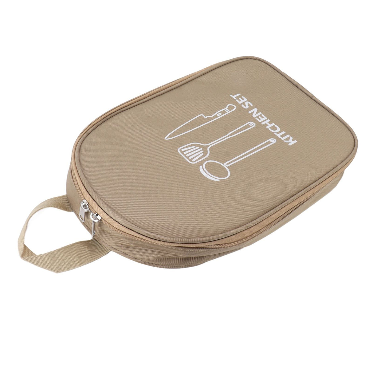 Camping Travel Cooking Utensils Bag Travel Cookware Pouch Bag with Handle for BBQ Camp Cookware Kitchen Kit Khaki