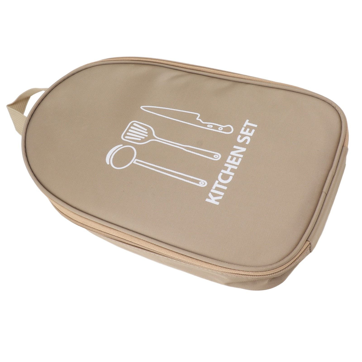 Camping Travel Cooking Utensils Bag Travel Cookware Pouch Bag with Handle for BBQ Camp Cookware Kitchen Kit Khaki