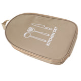 Camping Travel Cooking Utensils Bag Travel Cookware Pouch Bag with Handle for BBQ Camp Cookware Kitchen Kit Khaki - Rear View