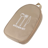 Camping Travel Cooking Utensils Bag Travel Cookware Pouch Bag with Handle for BBQ Camp Cookware Kitchen Kit Khaki - Close-Up Angle