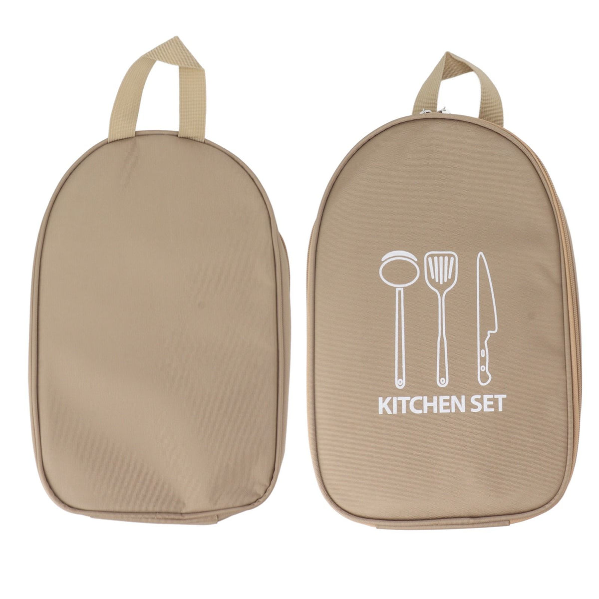Camping Travel Cooking Utensils Bag Travel Cookware Pouch Bag with Handle for BBQ Camp Cookware Kitchen Kit Khaki