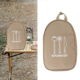 Camping Travel Cooking Utensils Bag Travel Cookware Pouch Bag with Handle for BBQ Camp Cookware Kitchen Kit Khaki - Extra Image