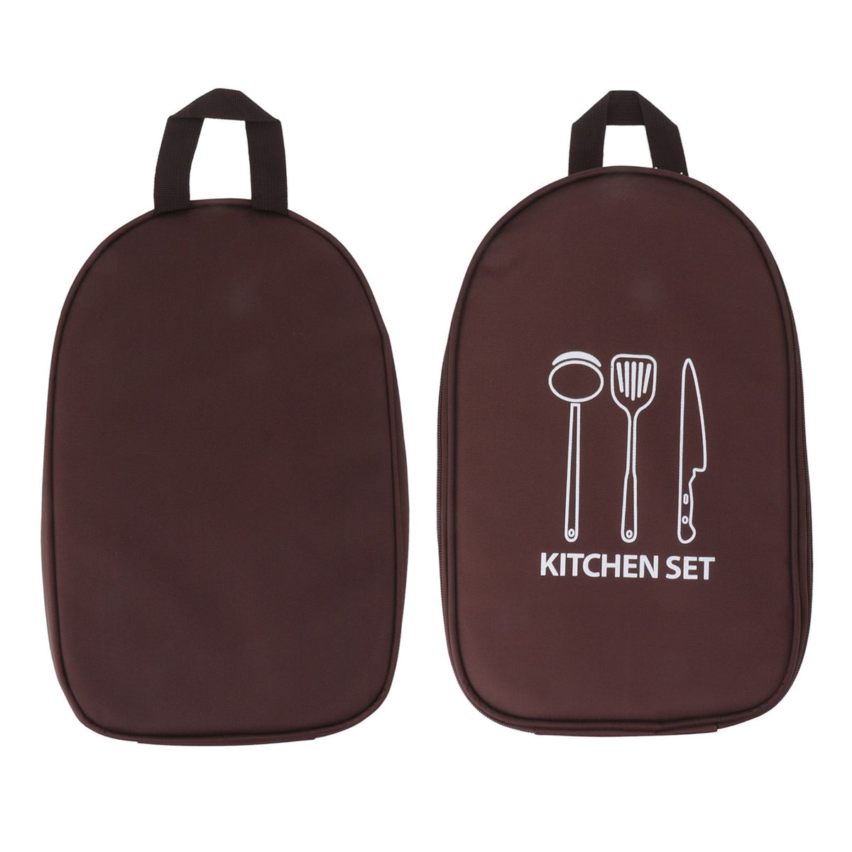 Camping Travel Cooking Utensils Bag Travel Cookware Pouch Bag with Handle for BBQ Camp Cookware Kitchen Kit Brown