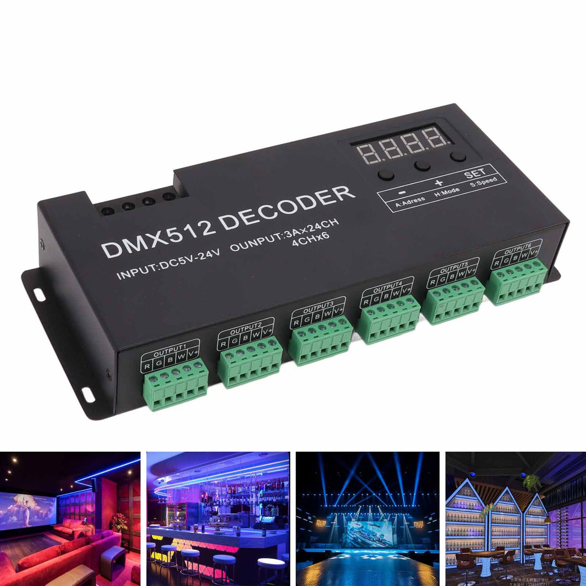 24 Channel DMX Decoder Digital Display RGBW DMX512 Dimming Driver LED Controller for Stage Bar DC5V‑24V