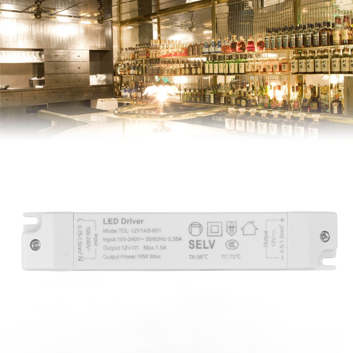 18W LED Transformer Driver DC12V 1.5A ABS Multi Protections LED Power Supply for Home AC100‑240V
