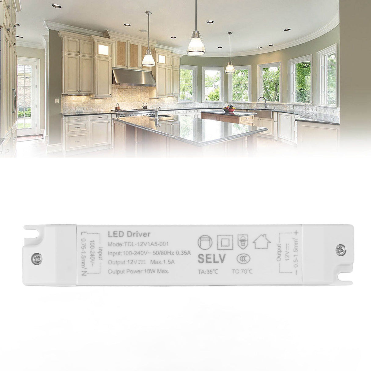 18W LED Transformer Driver DC12V 1.5A ABS Multi Protections LED Power Supply for Home AC100‑240V