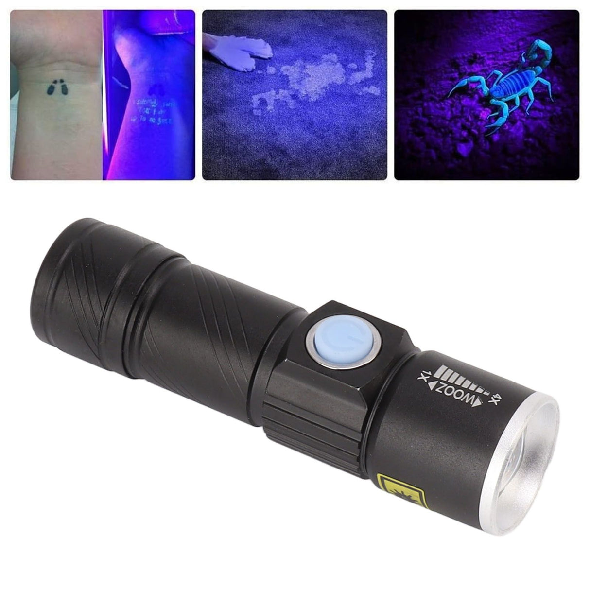 UV Flashlight USB 395nm LED Ultraviolet Black Light Detector for Fluorescent Agent Detection Jade Identification