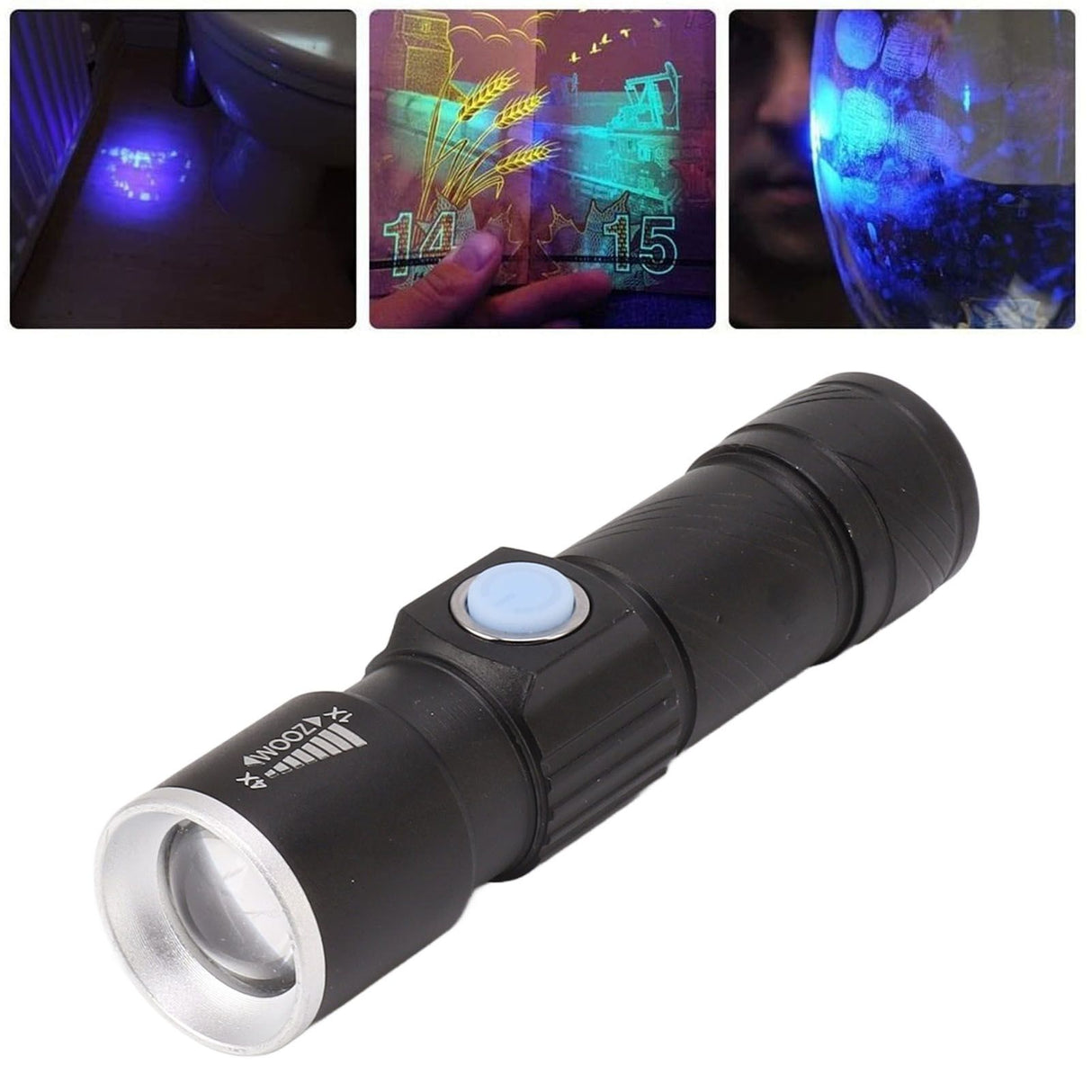 UV Flashlight USB 395nm LED Ultraviolet Black Light Detector for Fluorescent Agent Detection Jade Identification