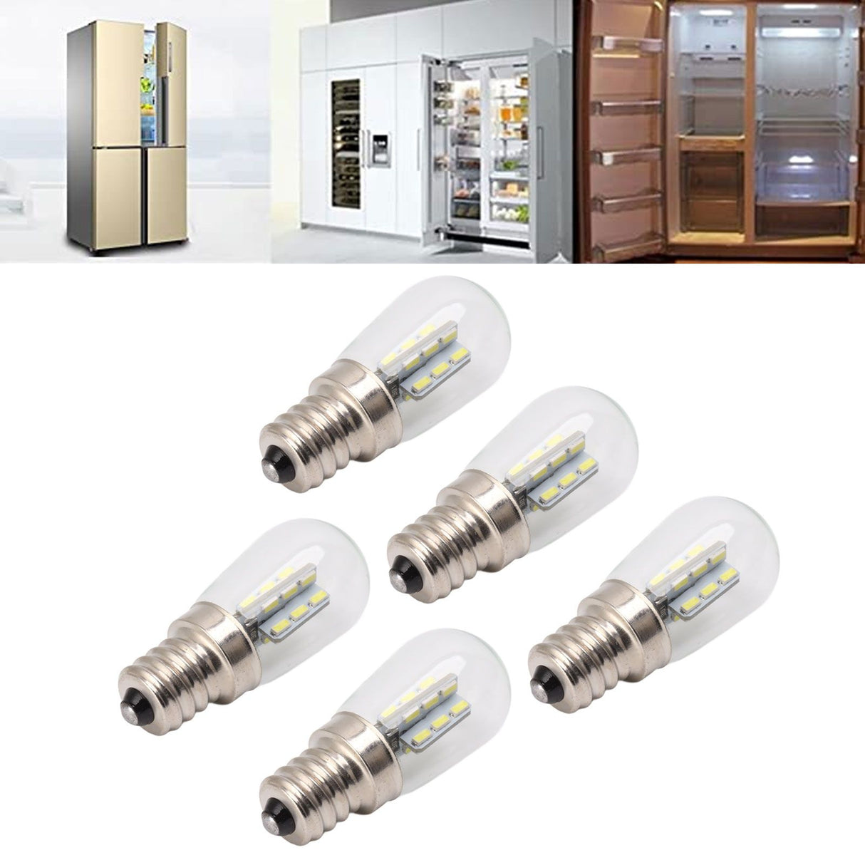 5Pcs E12 LED Bulb High Brightness 120V Fridge Lamp Bulb with 24pcs Bead for Refrigerator White Light