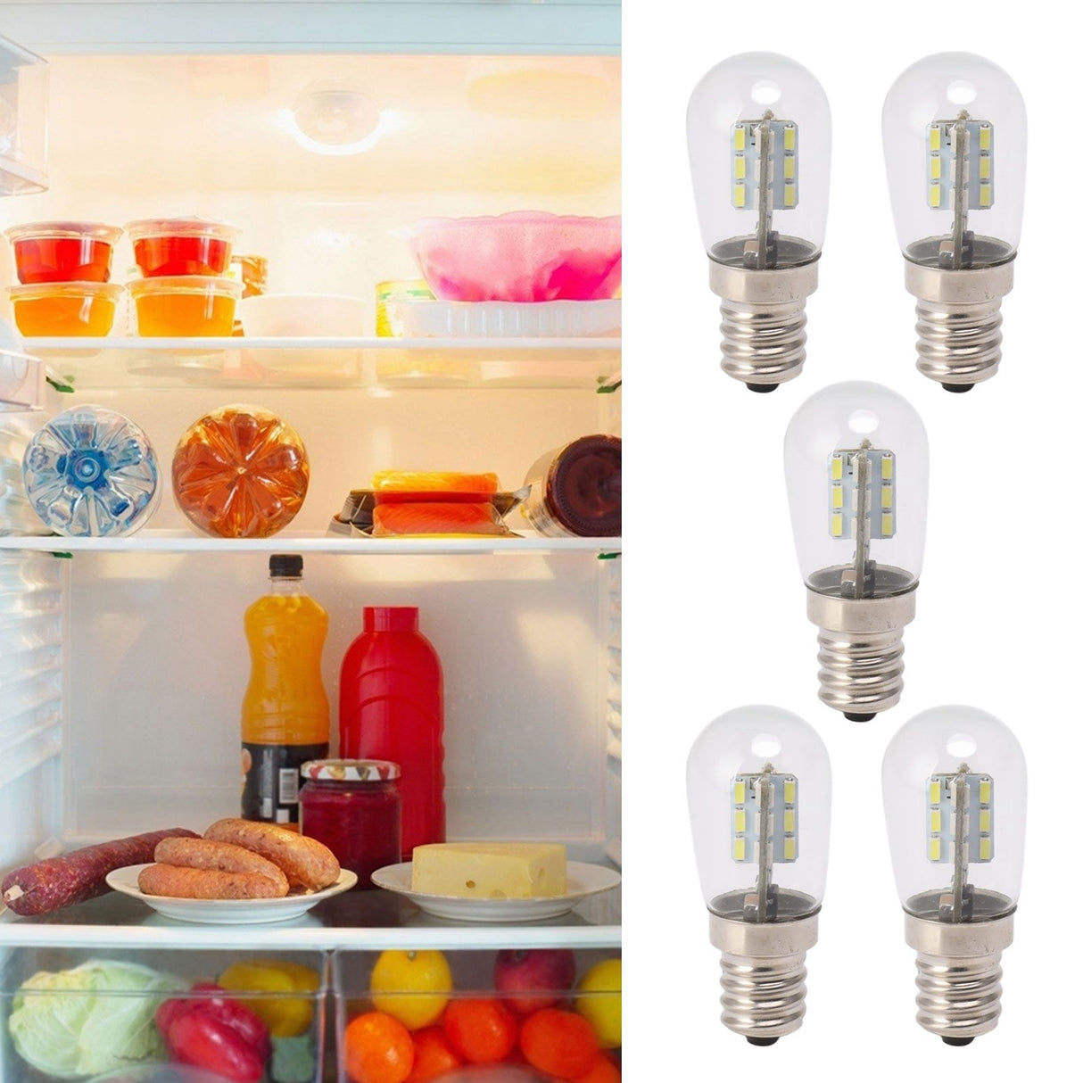 5Pcs E12 LED Bulb High Brightness 120V Fridge Lamp Bulb with 24pcs Bead for Refrigerator White Light