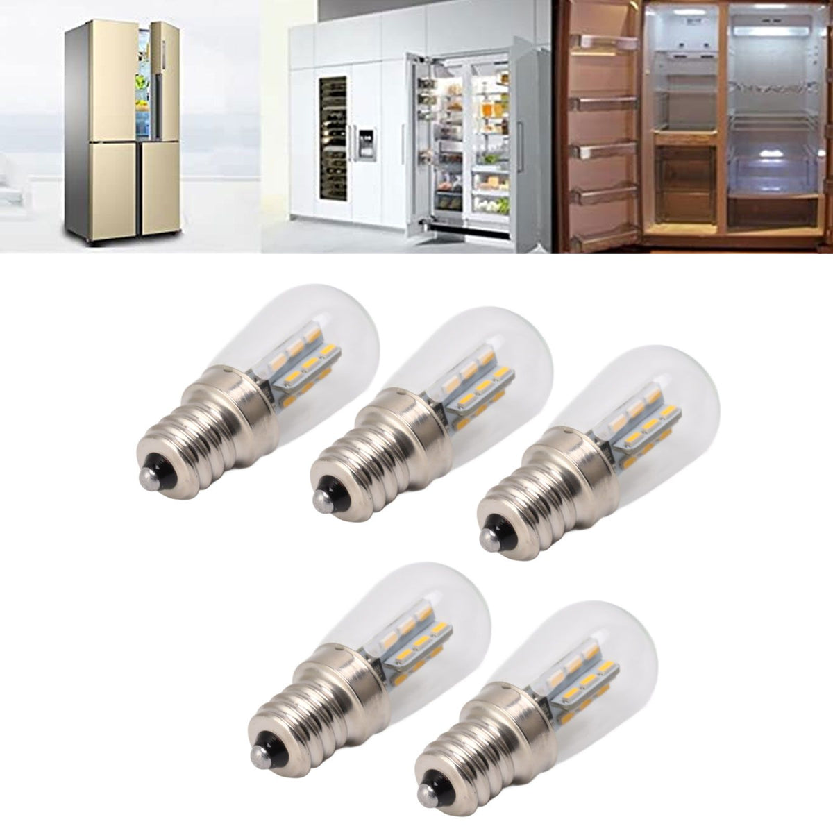 5Pcs E12 LED Bulb High Brightness 120V Fridge Lamp Bulb with 24pcs Bead for Refrigerator Warm Light